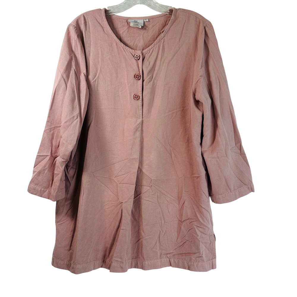 Hot Cotton by Marc Ware Womens Large Dusty Rose 3/4 Sleeve Button Tunic Top USA